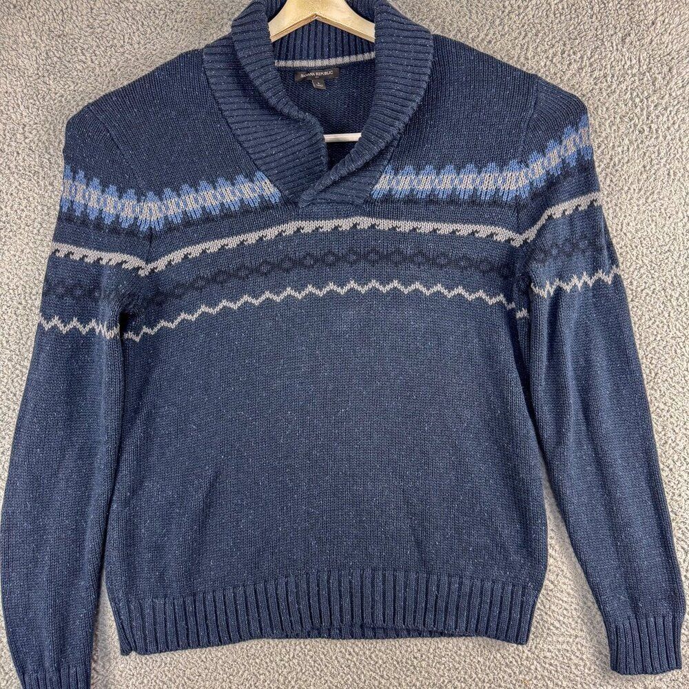 Banana Republic Sweater Mens Large Blue Shawl Collar Wool Blend Outdoor‎ Casual